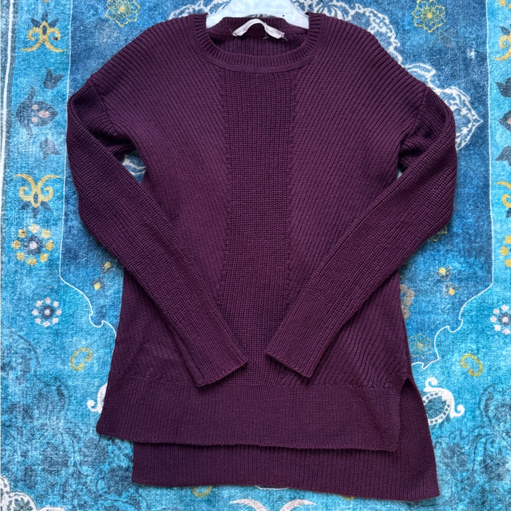 Athleta burgundy wool blend ribbed crew neck sweater XS maroon cozy athleisure